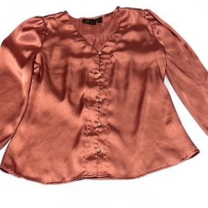 Chic Satin Button-Up Blouse in Copper